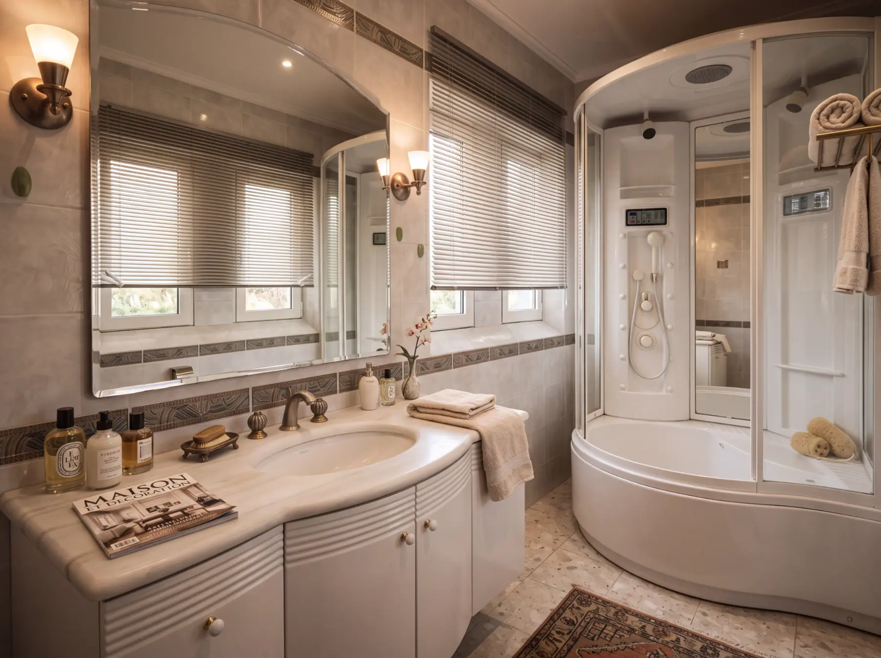 Primary suite bathroom with a two-person whirlpool